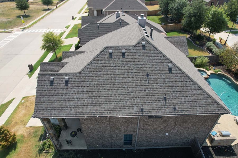 Completed residential roof replacement by Select Roofing, aerial view