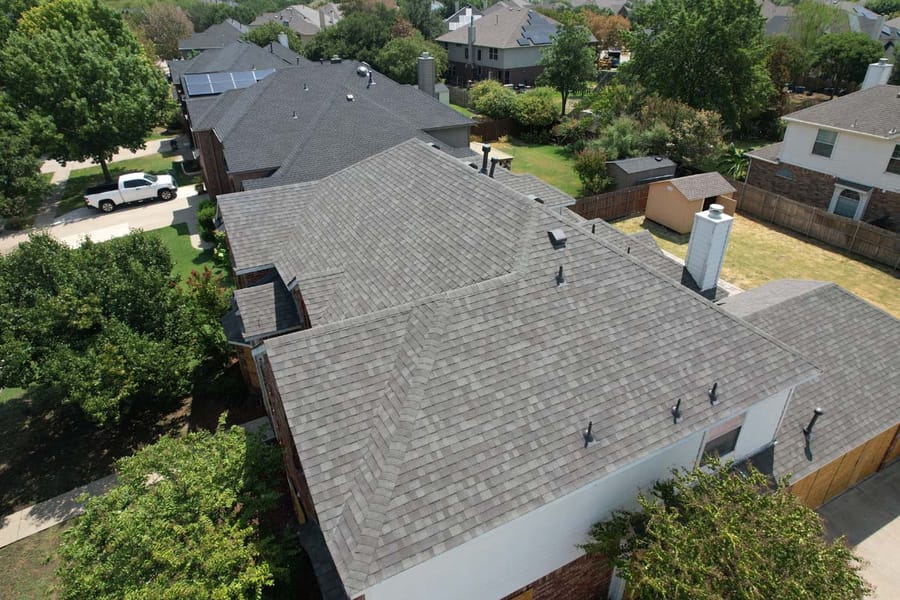Completed residential roof replacement by Select Roofing, aerial view