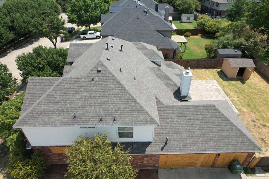 Completed residential re-roof in Texas, aerial view