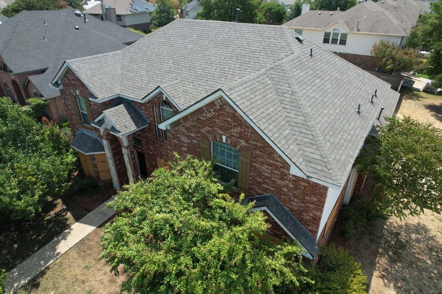 Completed residential roof replacement by Select Roofing, aerial view