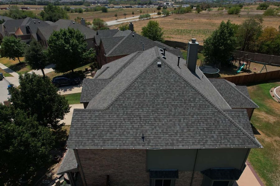 Completed residential roof replacement by Select Roofing, aerial view