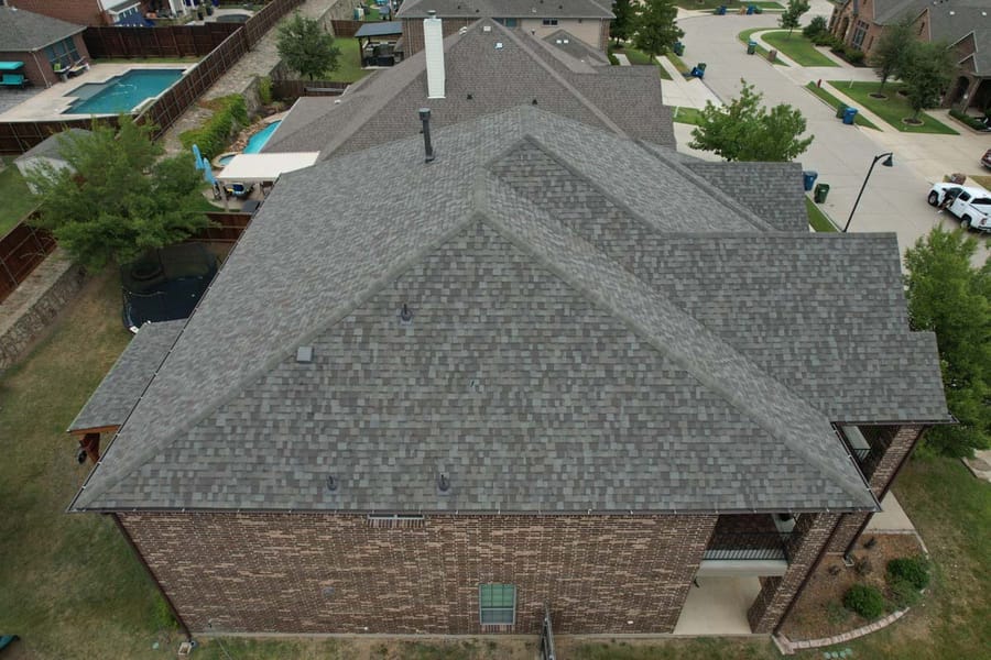 Completed residential roof replacement by Select Roofing, aerial view