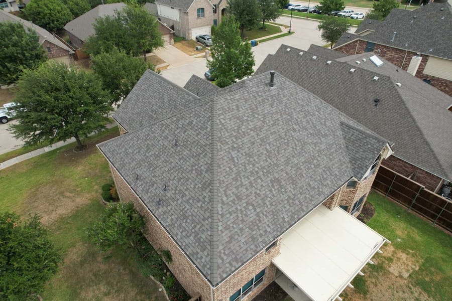 Completed residential roof replacement by Select Roofing, aerial view