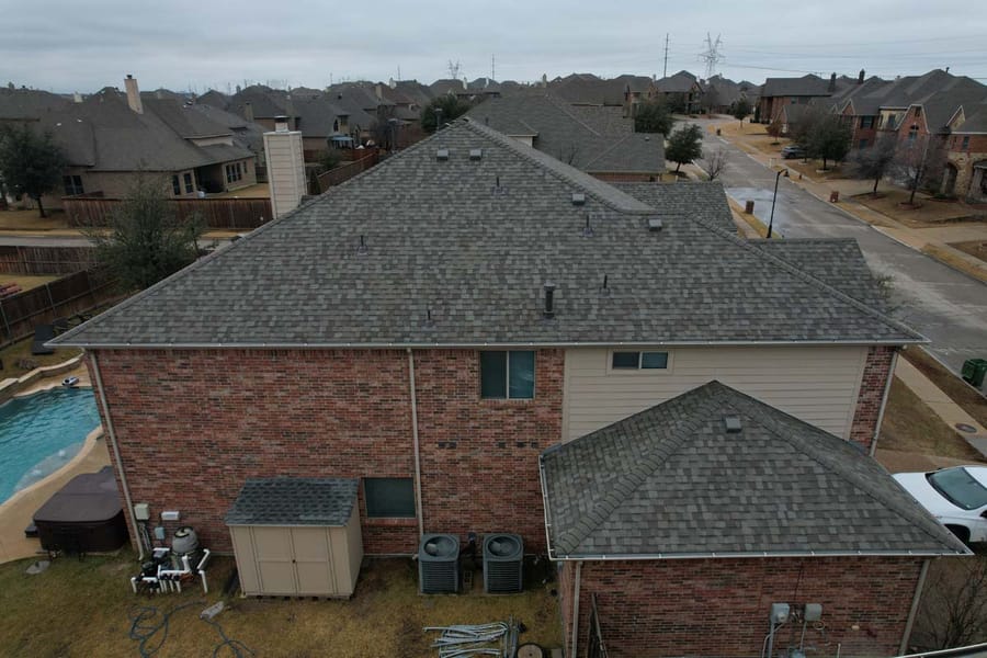 Completed residential roof replacement by Select Roofing, aerial view