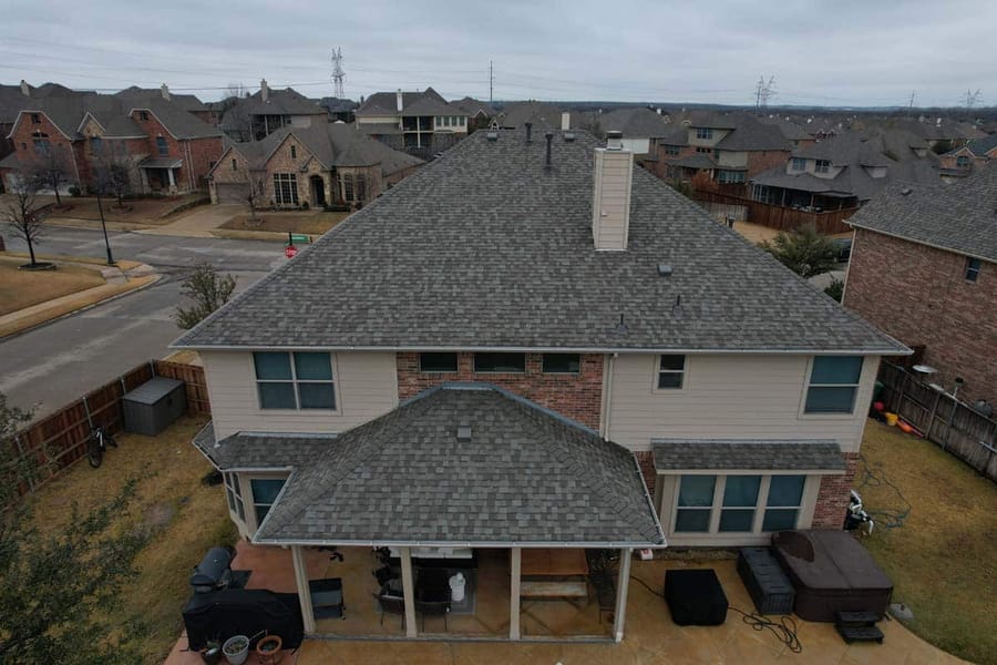 Completed residential roof replacement by Select Roofing, aerial view