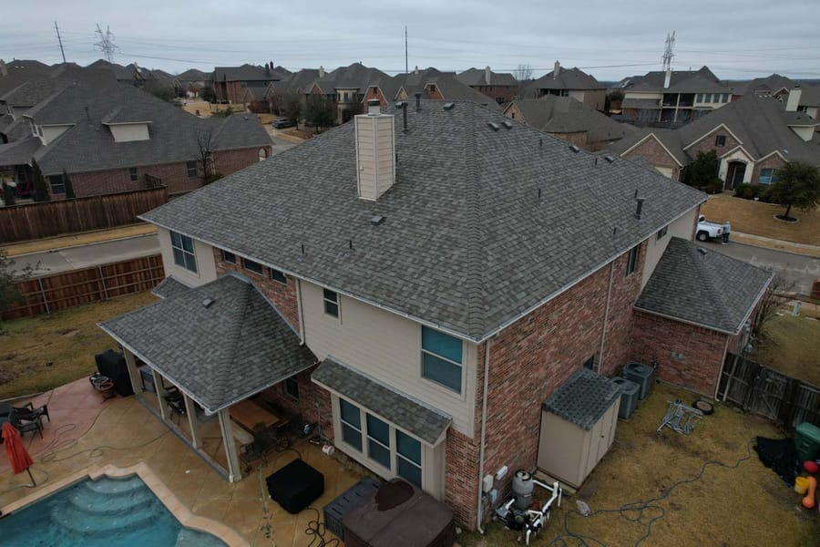 Completed residential roof replacement by Select Roofing, aerial view