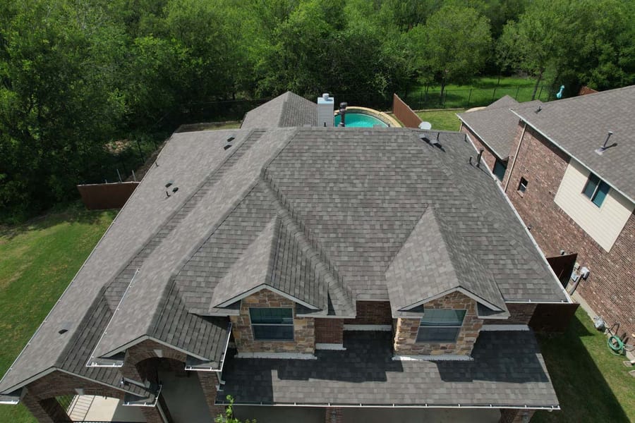 Completed residential roof replacement by Select Roofing, aerial view