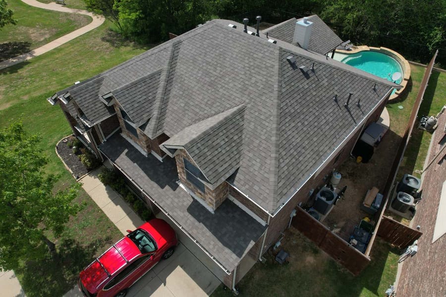 Completed residential roof replacement by Select Roofing, aerial view