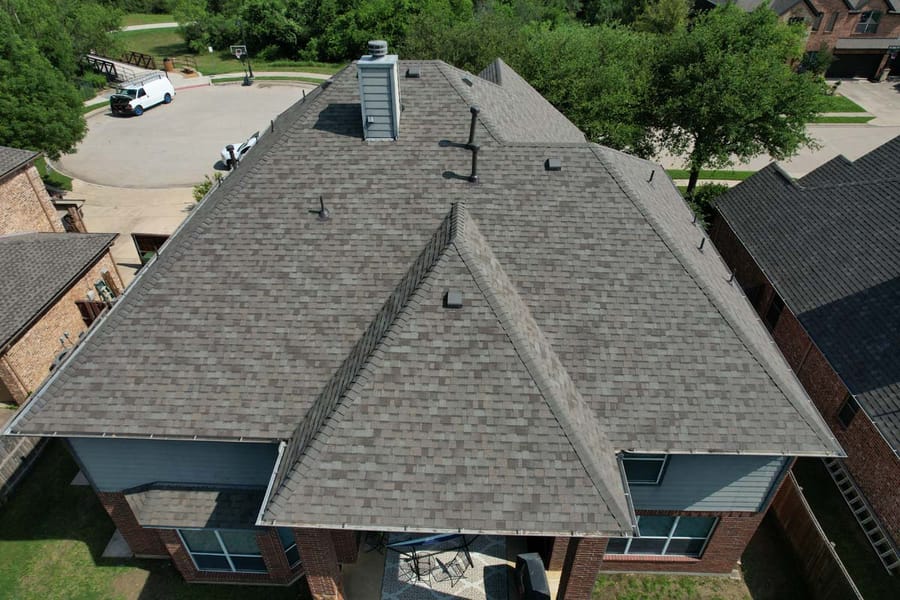 Completed residential roof replacement by Select Roofing, aerial view
