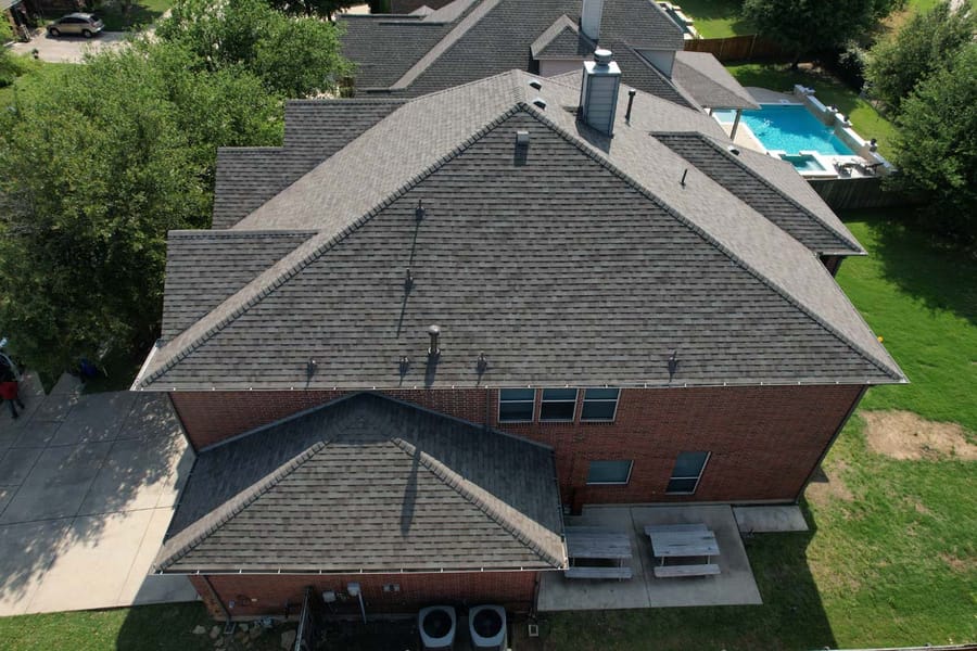Completed residential roof replacement by Select Roofing, aerial view