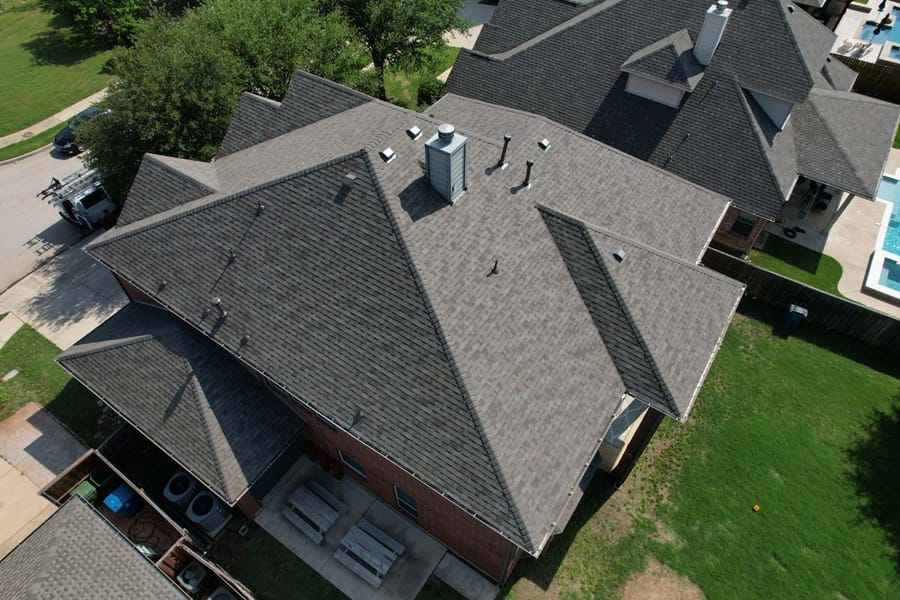 Completed residential roof replacement by Select Roofing, aerial view