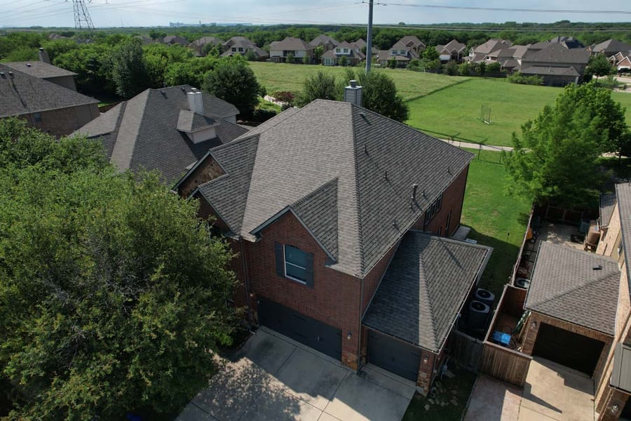 Completed residential roof replacement by Select Roofing, aerial view