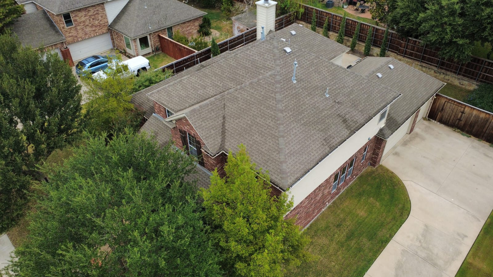 Completed residential roof replacement by Select Roofing, aerial view