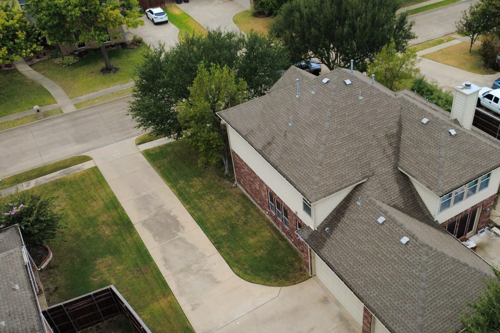 Completed residential roof replacement by Select Roofing, aerial view