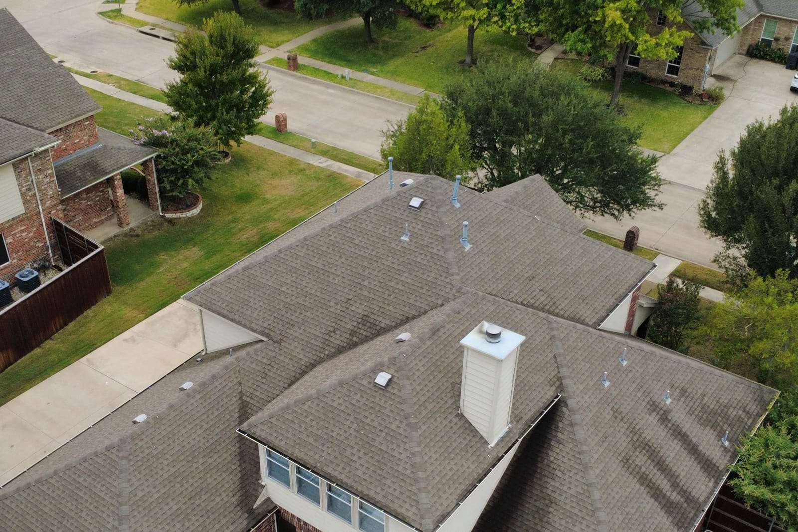 Completed residential roof replacement by Select Roofing, aerial view